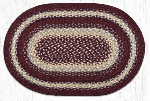 C-791 Burgundy, Gray, and Cream Braided Rug - Oval - Ozark Cabin Décor, LLC