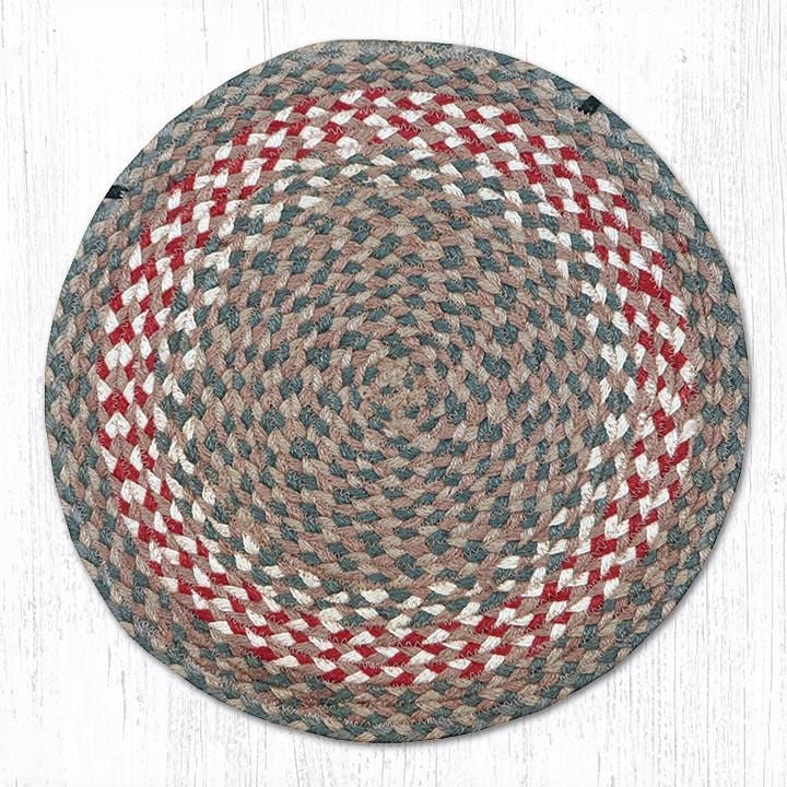Rustic Green and Burgundy Natural Braided Jute Chair Pad - Ozark Cabin Décor, LLC