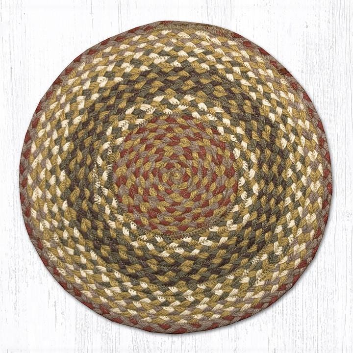 Rustic Olive, Burgundy, & Gray Round Braided Natural Jute Chair Pad - Ozark Cabin Décor, LLC