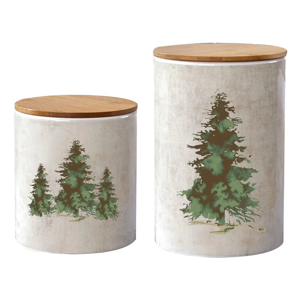 Cedar Pine Trees Ceramic 2-Pc Canister Set - Ozark Cabin Décor, LLC