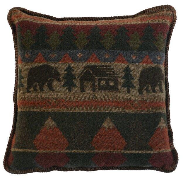 Wooded River Cabin Bear Wool Pillow - Thumbnail 2