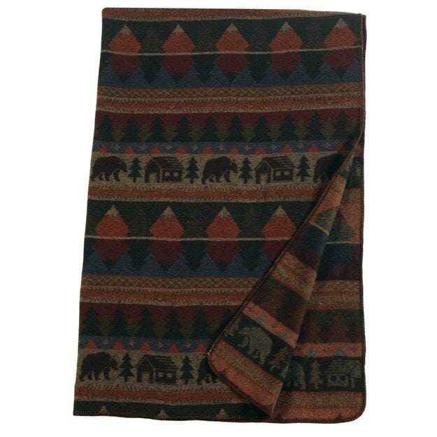 WD627 60" x 72" Wooded River Soft, Warm, Italian Wool Blend Cabin Bear Reversible Throw
