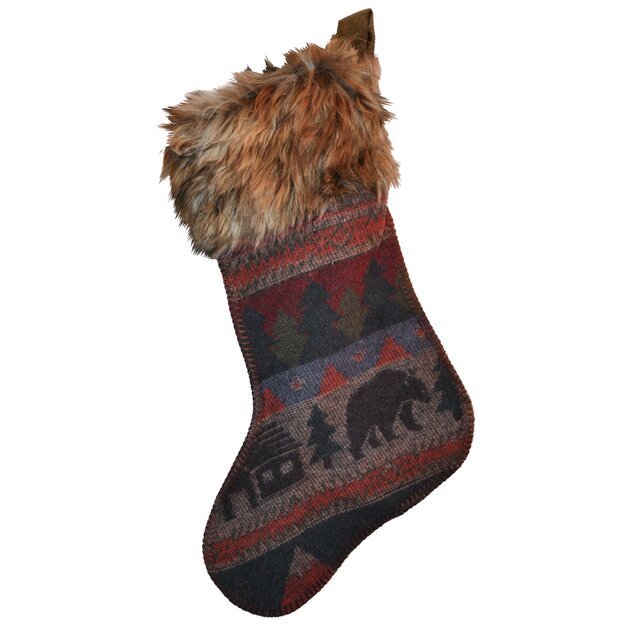 Wooded River Cabin Bear Christmas Stocking - Thumbnail 2