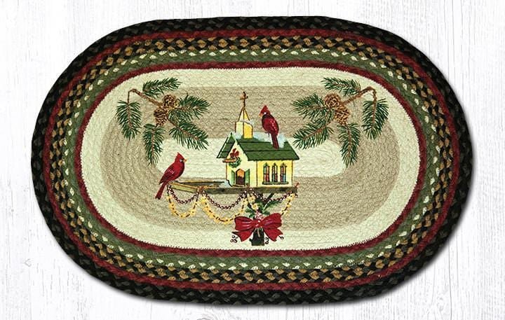 OP-338 Christmas Birdhouse Braided Jute Rug - Ozark Cabin Décor, LLC