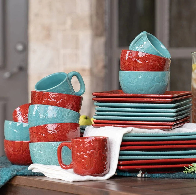 Savannah 16-Pc Ceramic Dinnerware Set - Turquoise - Ozark Cabin Décor, LLC