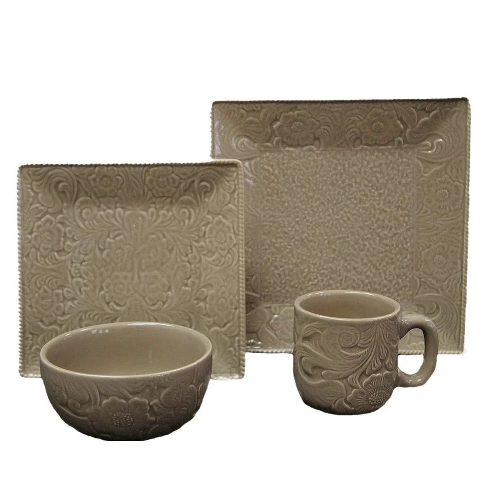 Savannah 16-Pc Ceramic Dinnerware Set - Taupe - Ozark Cabin Décor, LLC