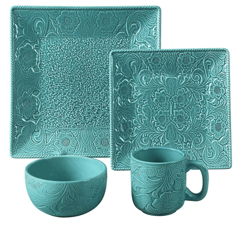 Savannah 16-Pc Ceramic Dinnerware Set - Turquoise - Ozark Cabin Décor, LLC