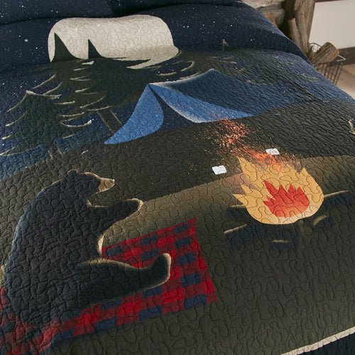 Bear Campfire King Quilted Bedding Set - King - Ozark Cabin Décor, LLC