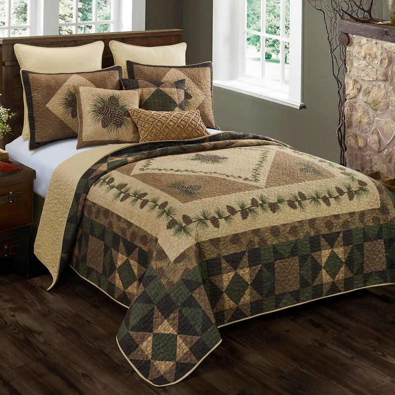 Antique Pine 3-Piece Quilted Bedding Set - Queen - Ozark Cabin Décor, LLC