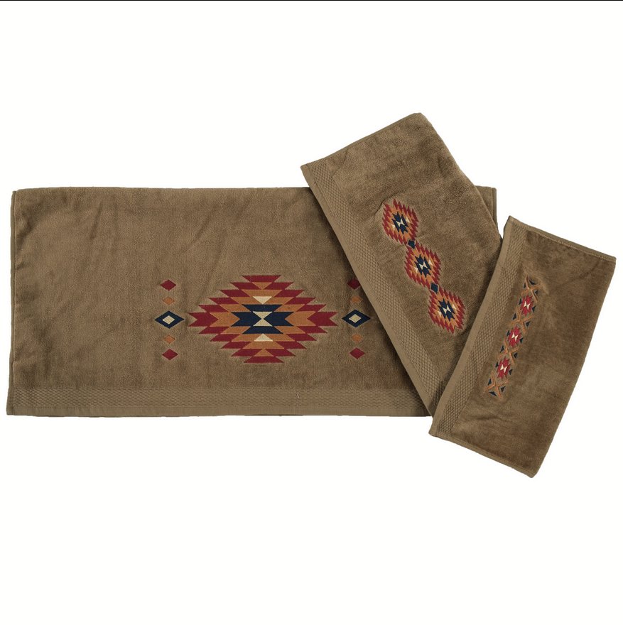 Del Sol Embroidery 3-PC Bath Towel Set - Mocha - Ozark Cabin Décor, LLC