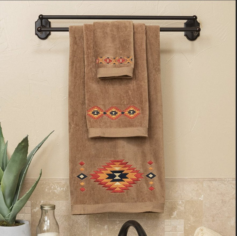 Del Sol Embroidery 3-PC Bath Towel Set - Mocha - Ozark Cabin Décor, LLC