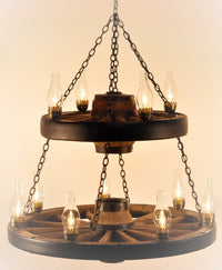 Double Wagon Wheel Chandelier - Ozark Cabin Décor, LLC