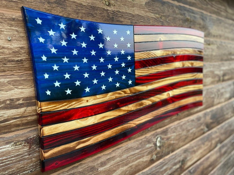 91101 Rustic Wooden Waving American Flag - Ozark Cabin Décor, LLC