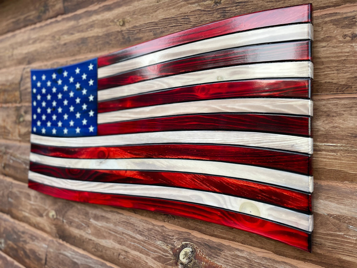 Rustic Wooden Waving American Flag - Ozark Cabin Décor, LLC