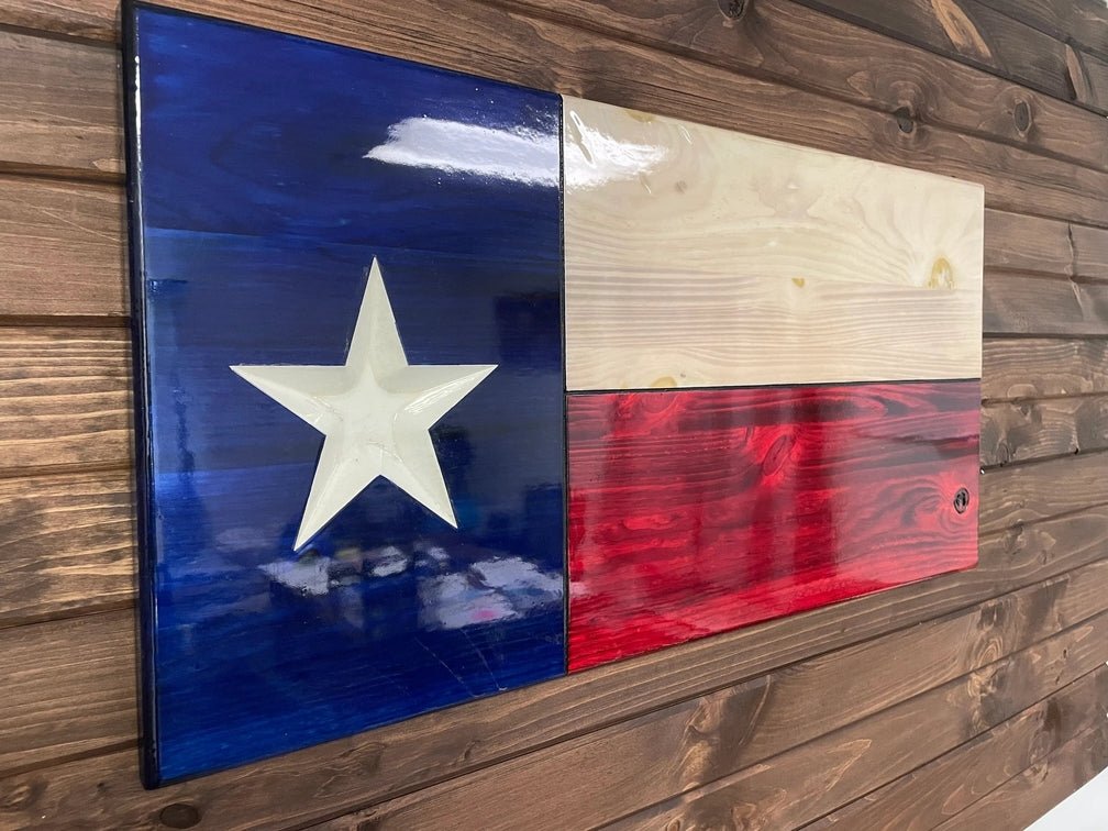 Texas Wooden State Flag - Engraved Star