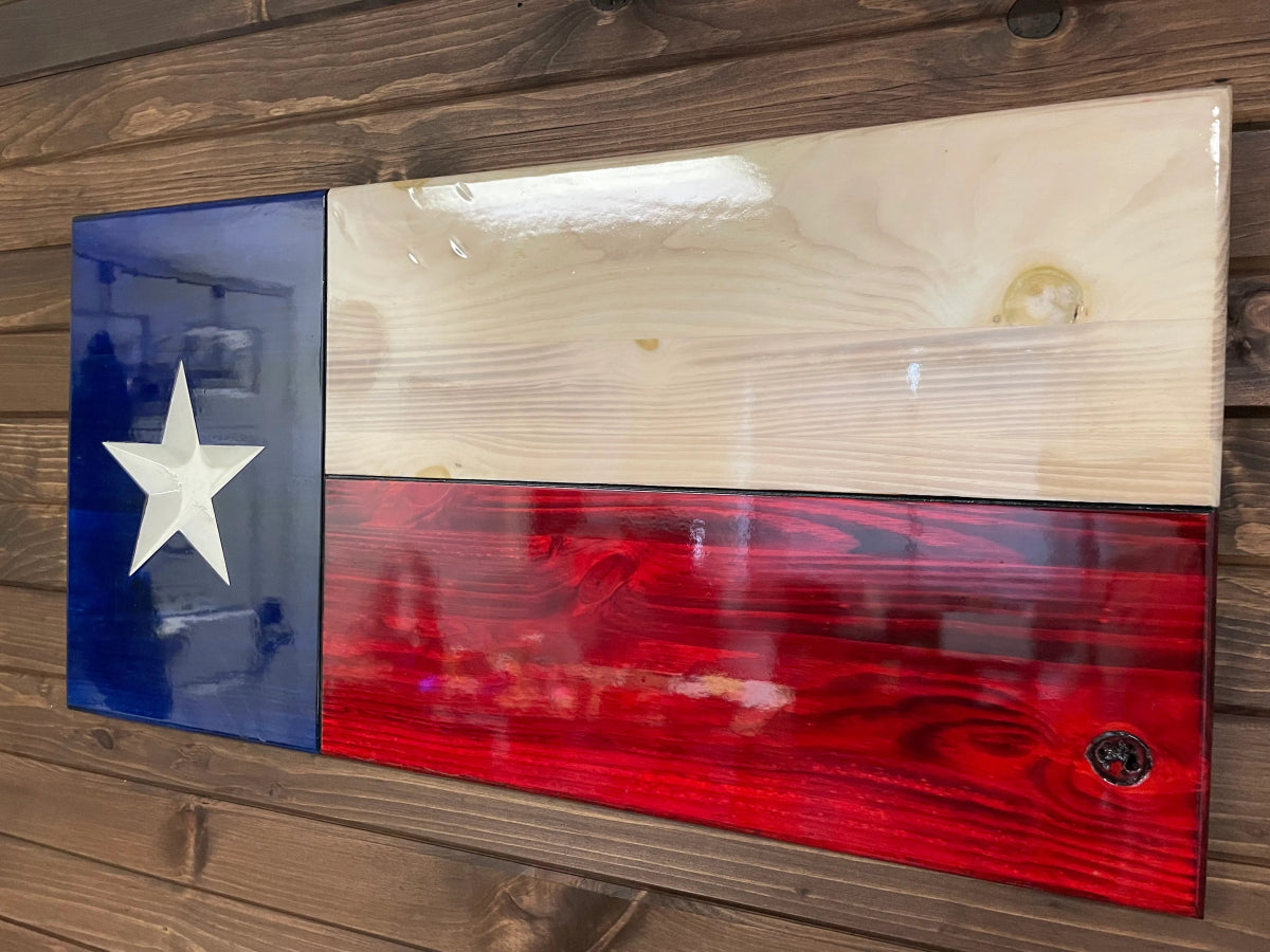 Rustic Handmade Wooden Texas State Flag with Vinyl Star - Thumbnail 3
