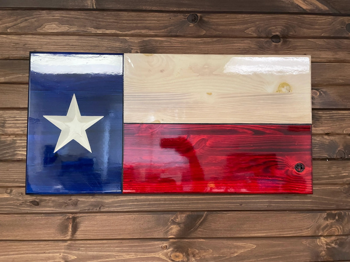 Rustic Handmade Wooden Texas State Flag with Vinyl Star - Thumbnail 2
