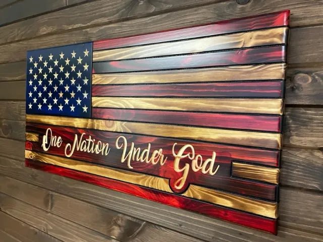 One Nation Under God Wooden American Flag