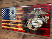 Marine Wooden American Flag - Engraved - Ozark Cabin Décor, LLC