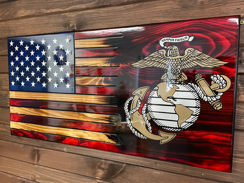 Marine Wooden American Flag - Ozark Cabin Décor, LLC