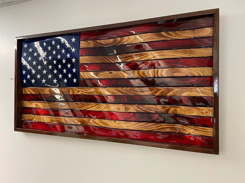 91115 3-D Rustic Wooden Waving American Flag - Ozark Cabin Décor, LLC