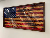 91115 3-D Rustic Wooden Waving American Flag - Ozark Cabin Décor, LLC