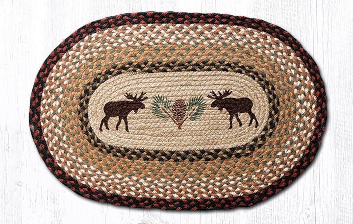 OP-019 Moose and Pinecone Braided Jute Rug - Ozark Cabin Décor, LLC