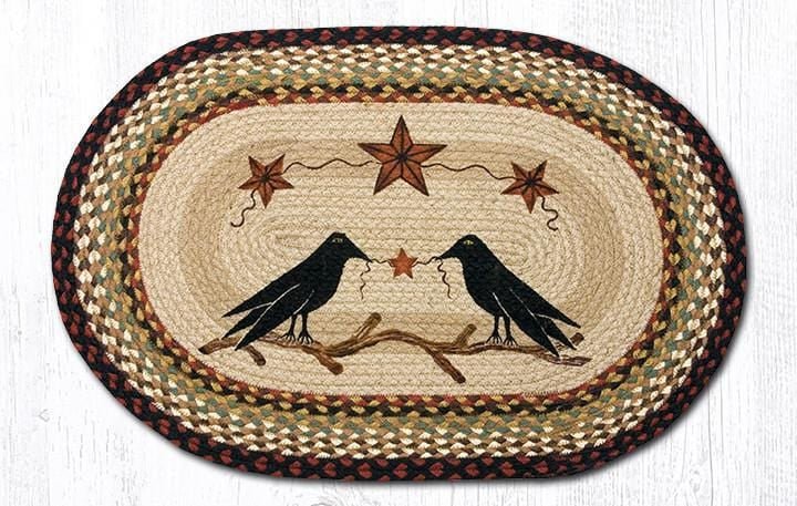 OP-019 Crow & Barn Stars Oval Braided Rug - Ozark Cabin Décor, LLC