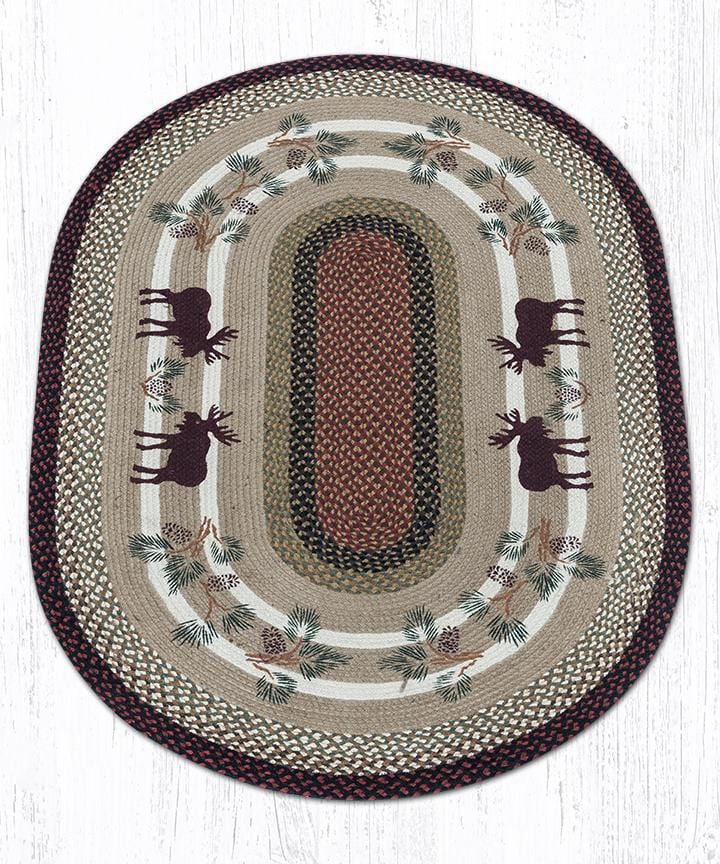 OP-019 Rustic Moose & Pinecones Braided Jute Rug - Ozark Cabin Décor, LLC