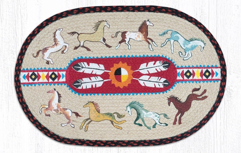 OP-019 Native Horses Braided Jute Rug - Ozark Cabin Décor, LLC