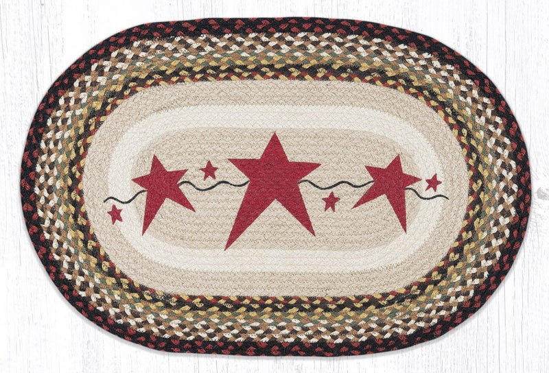 OP-019 Primitive Stars Burgundy Jute Rug - Ozark Cabin Décor, LLC