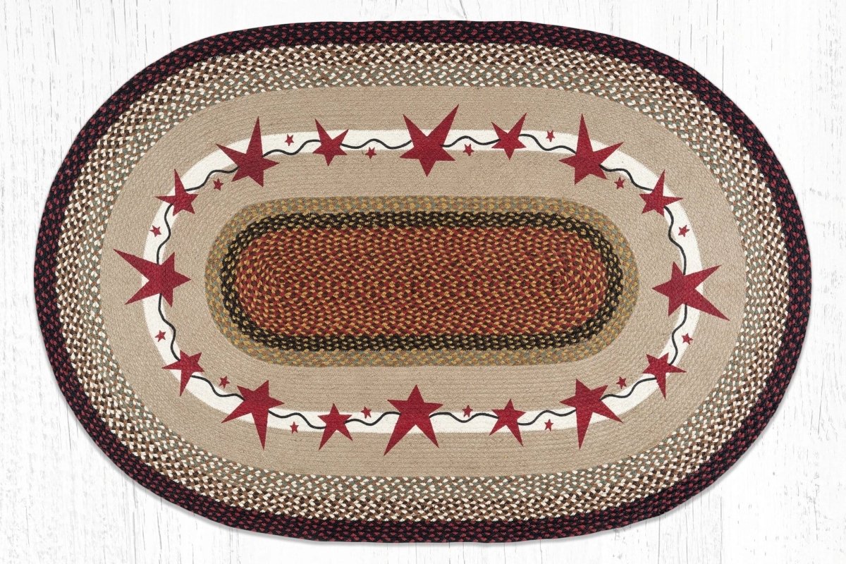 OP-019 Primitive Stars Burgundy Jute Rug - Ozark Cabin Décor, LLC