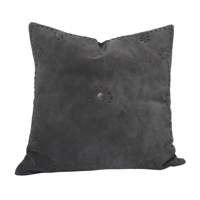 Genuine Suede Antique Concho & Studded Pillow - Gray - Ozark Cabin Décor, LLC