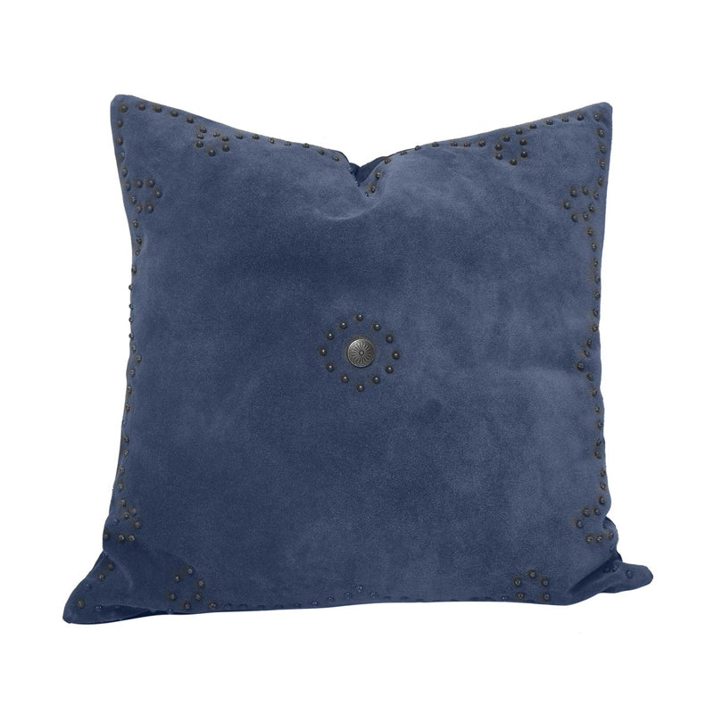 Genuine Suede Antique Concho & Studded Pillow - Navy - Ozark Cabin Décor, LLC