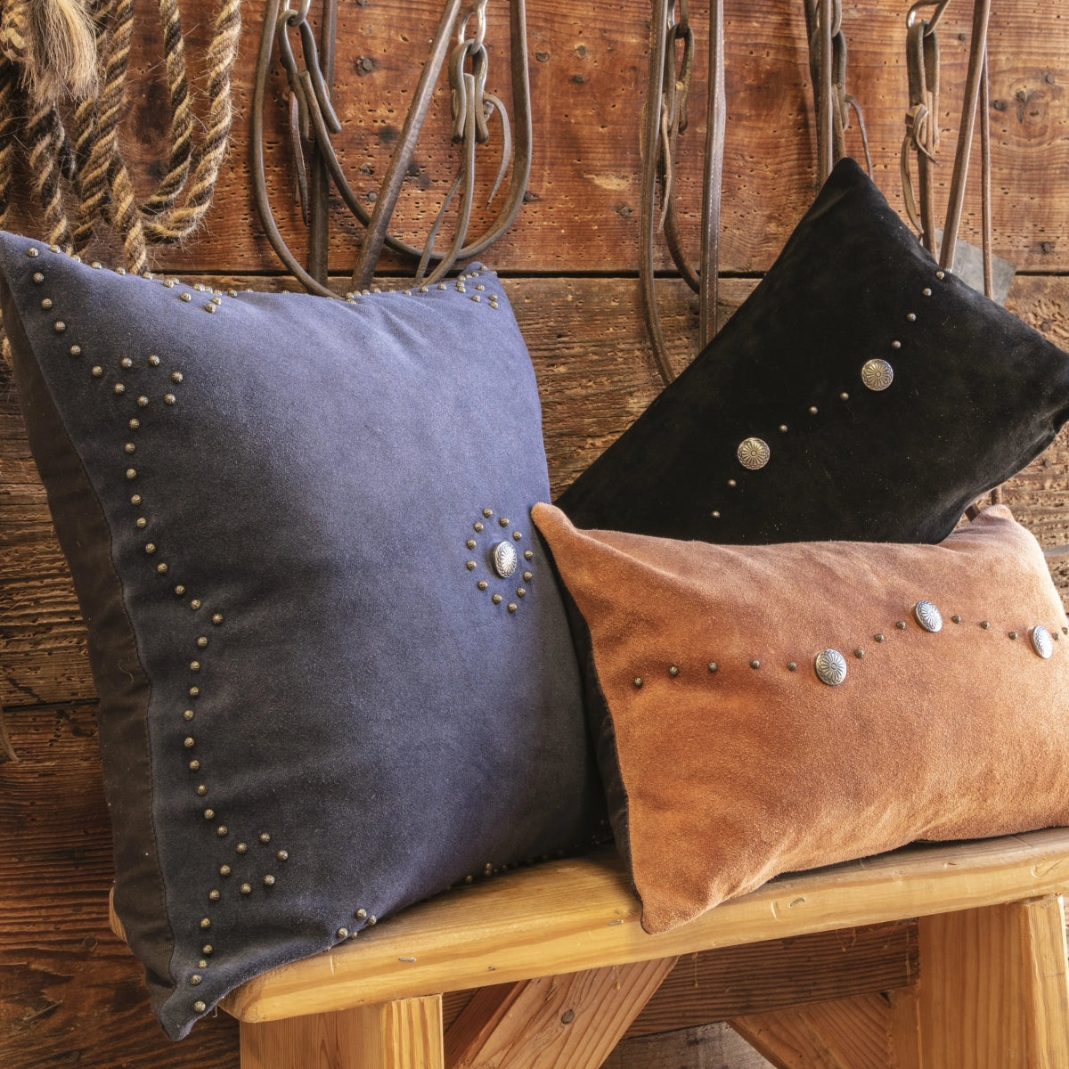 Genuine Suede Antique Concho & Studded Pillow - Thumbnail 5
