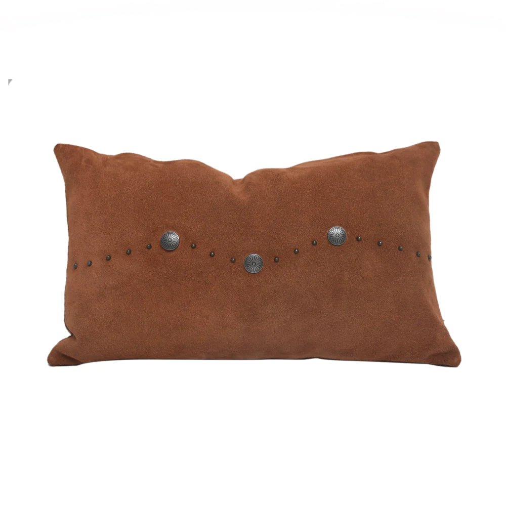 Genuine Suede Antique Concho & Studded Pillow - Tobacco - Ozark Cabin Décor, LLC