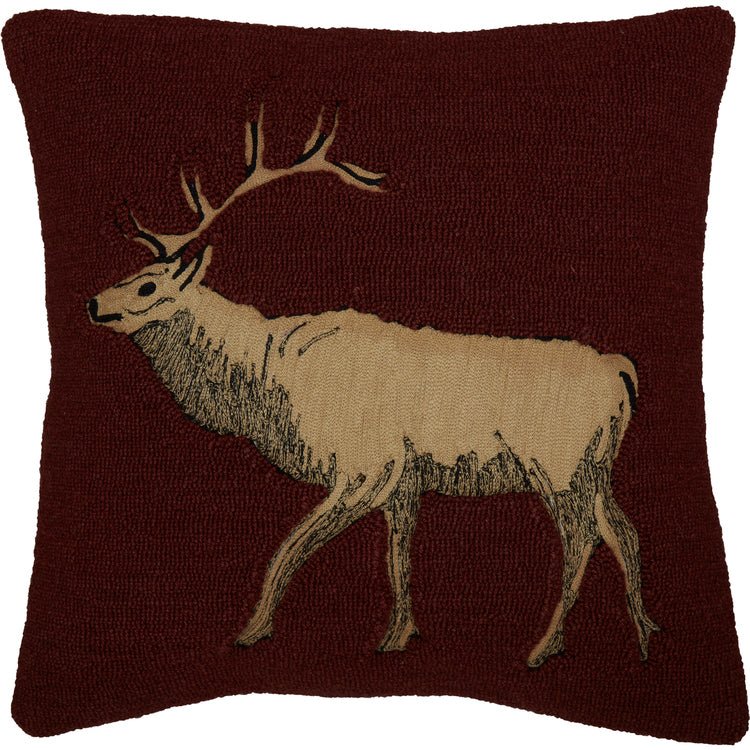 Beckham Elk Hooked Pillow - Ozark Cabin Décor, LLC