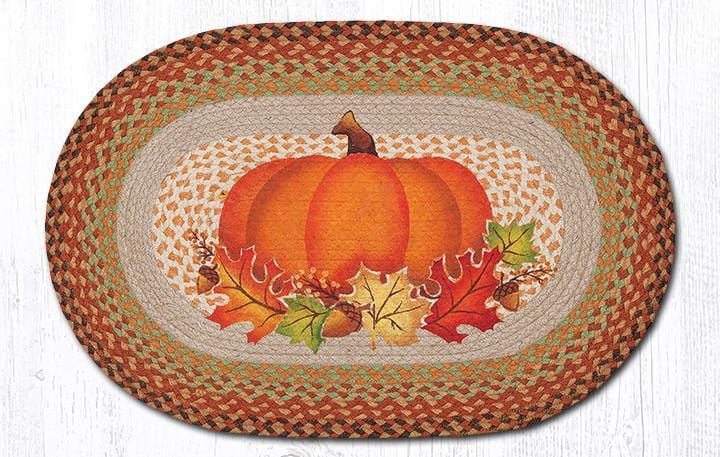 OP-438 Pumpkin Leaf Oval Braided Rug - Ozark Cabin Décor, LLC