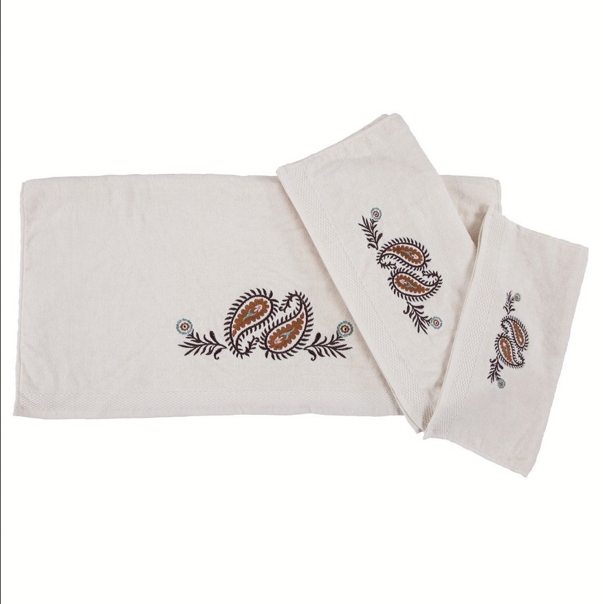 Rebecca Paisley Embroidery 6-PC Bath Towel Set - Cream - Ozark Cabin Décor, LLC