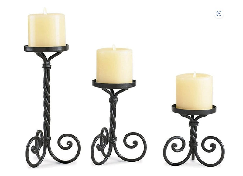 Scroll Pillar Candle Holders - Set of 3 - Ozark Cabin Décor, LLC