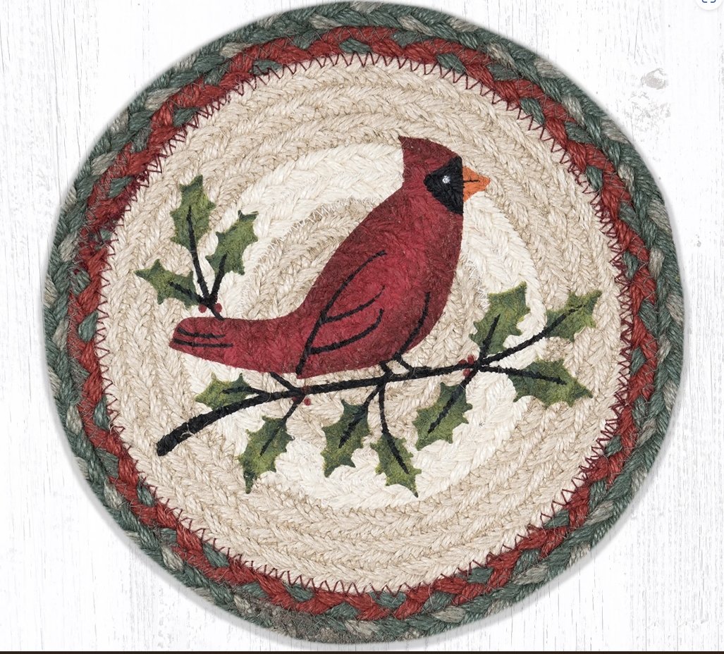 Holly Cardinal Braided Jute Trivet - Ozark Cabin Décor, LLC