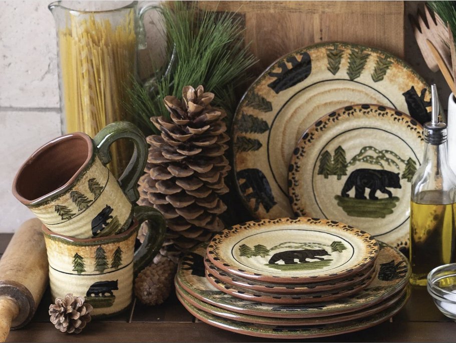 Black Bear Mountain 16-Pc Dinnerware Set - Ozark Cabin Décor, LLC