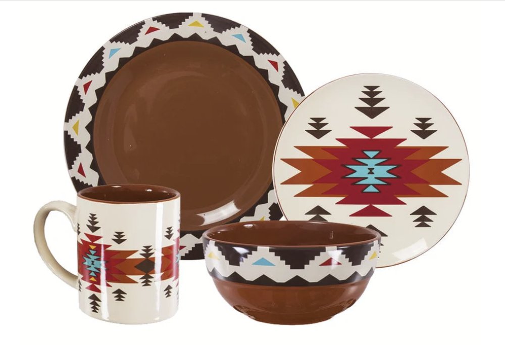 Del Sol Aztec 16-Pc Dinnerware Set - Ozark Cabin Décor, LLC