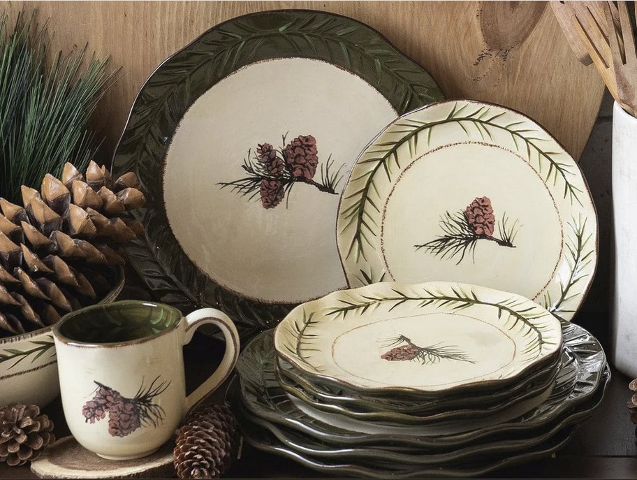 Pinecone 16-Pc Ceramic Dinnerware Set - Ozark Cabin Décor, LLC