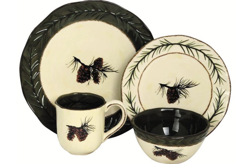 Pinecone 16-Pc Ceramic Dinnerware Set - Ozark Cabin Décor, LLC