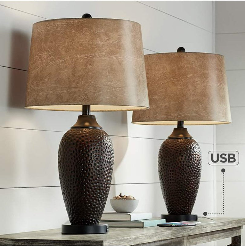 Industrial Hammered Oil Bronze USB Lamp Set - Ozark Cabin Décor, LLC