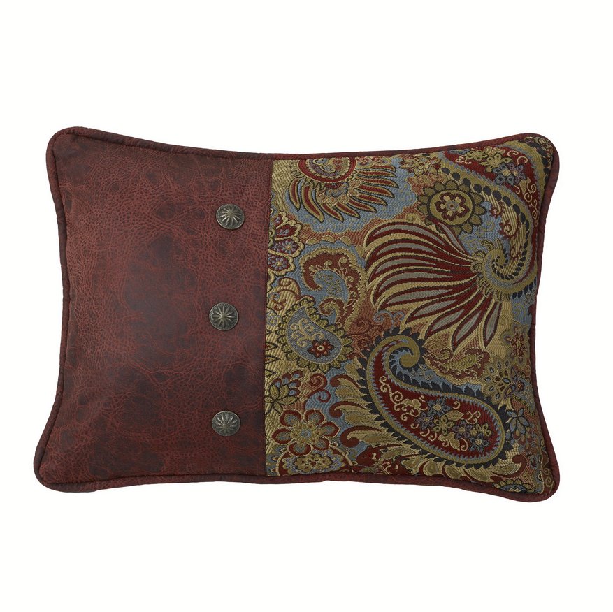 San Angelo Red Faux Leather & Concho Paisley Print Pillow - Ozark Cabin Décor, LLC