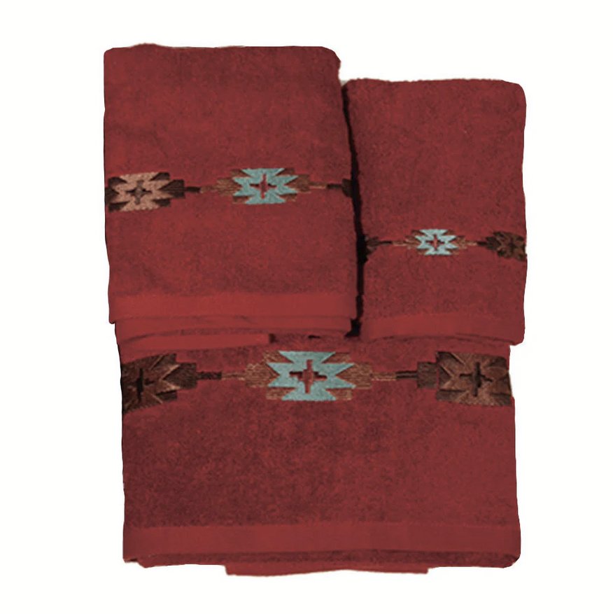Socorro Embroidery 6-PC Bath Towel Set - Red - Ozark Cabin Décor, LLC