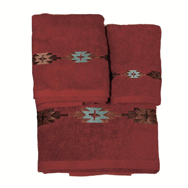 Socorro Embroidery 6-PC Bath Towel Set - Red - Ozark Cabin Décor, LLC