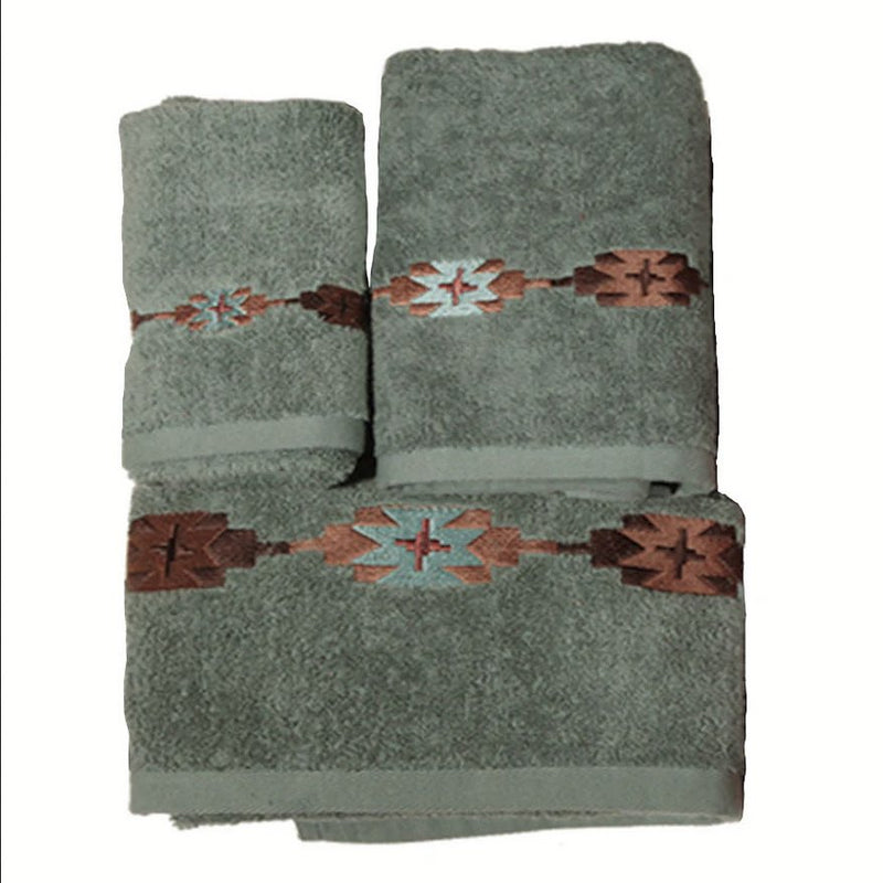 Socorro Embroidery 3-PC Bath Towel Set - Turquoise - Ozark Cabin Décor, LLC